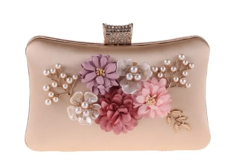Luxy Moon Apricot Floral Velour Clutch Bag for Wedding Front View