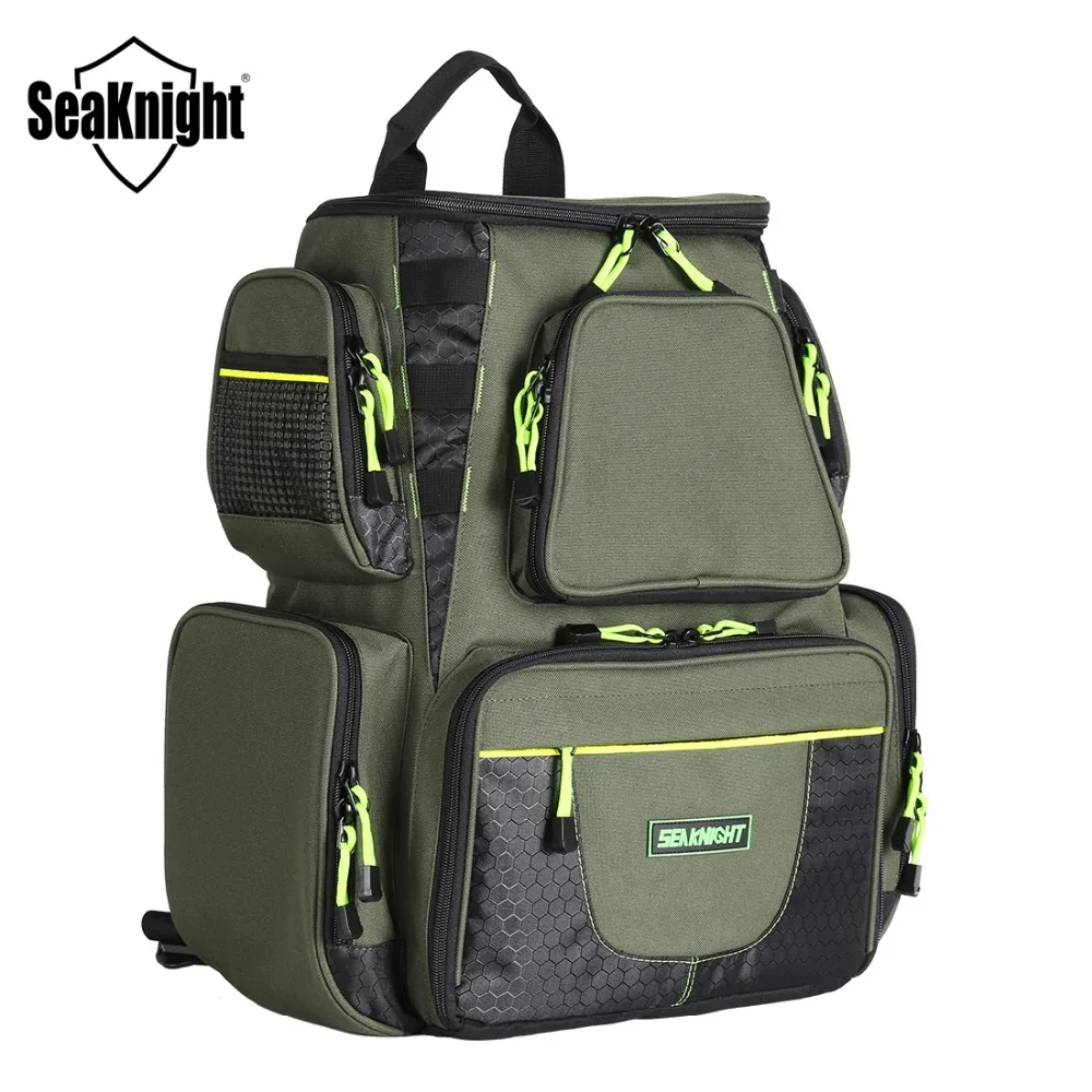 SeaKnight SK004 Large Fishing Bag 1000D Nylon 41*44*20cm MultiFunction Breathable Army Green Big Outdoor Fishing Tackle 2 Layers