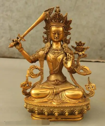 

S00933 8" Tibet Bronze Wenshu Manjushri Bodhisattva Kwan-yin Buddha Wit Sword Statue (B0328)
