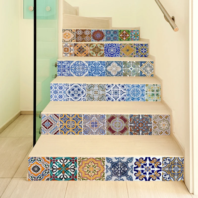 6Pcs/set 3D Self-adhesive  Vinyl Staircase Stair Riser Floor Sticker Wall Decal