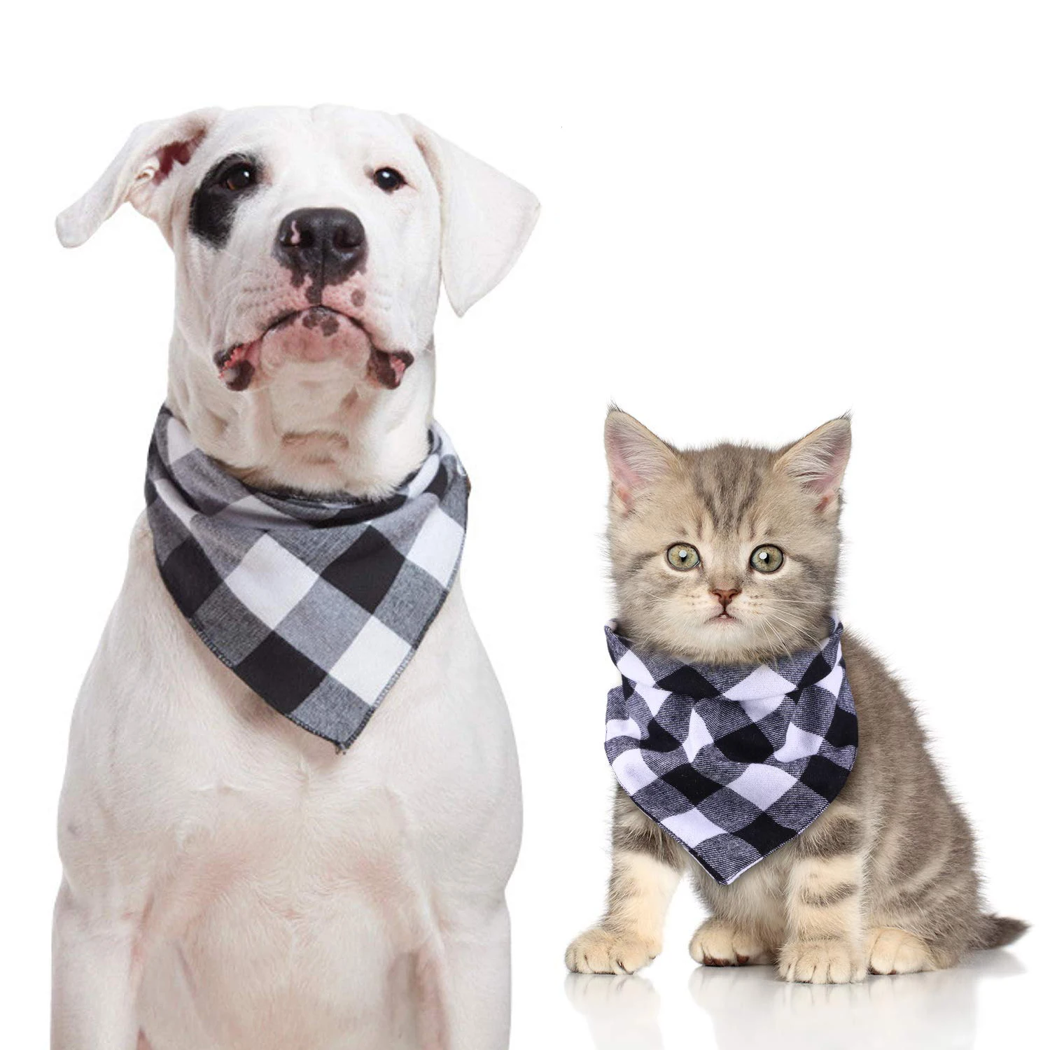 

Pet Dog Bandana Triangle Bibs Scarf Pet Accessories Adjustable Double-Cotton Plaid Printing Kerchief Set