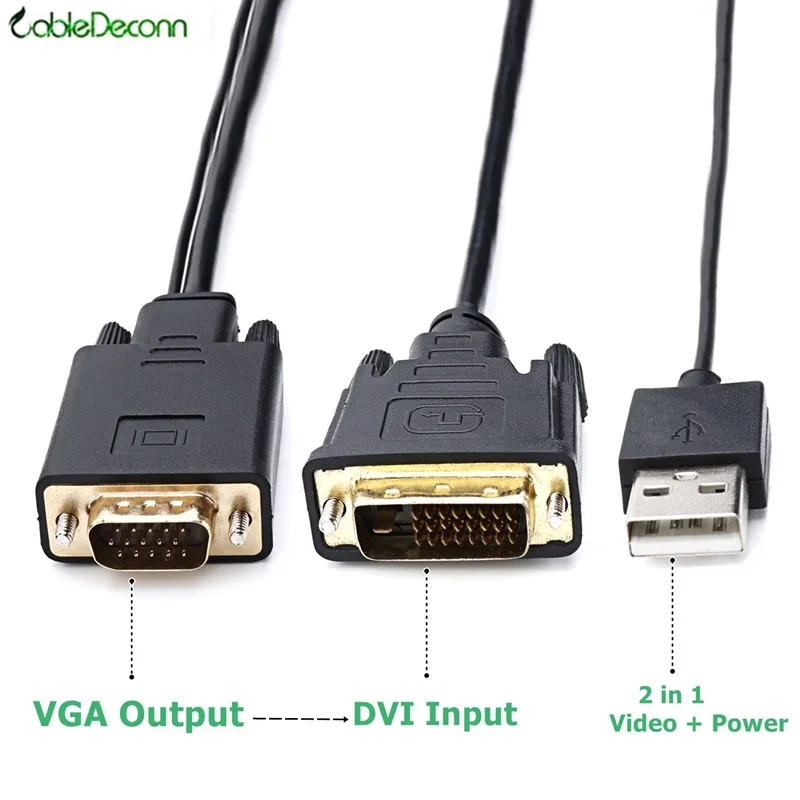 Кабель VGA DB15 pin к DVI 24 + 1 D male USB A LCD кабель для монитора адаптер конвертер 2 м|dvi 24|dvi to
