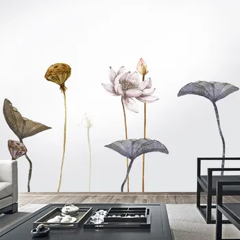 

110*215cm Large Lotus Flower Vintage Poster Vinyl Wall Sticker Chinese Style Flower Living Room Study Room Decor Wallstickers