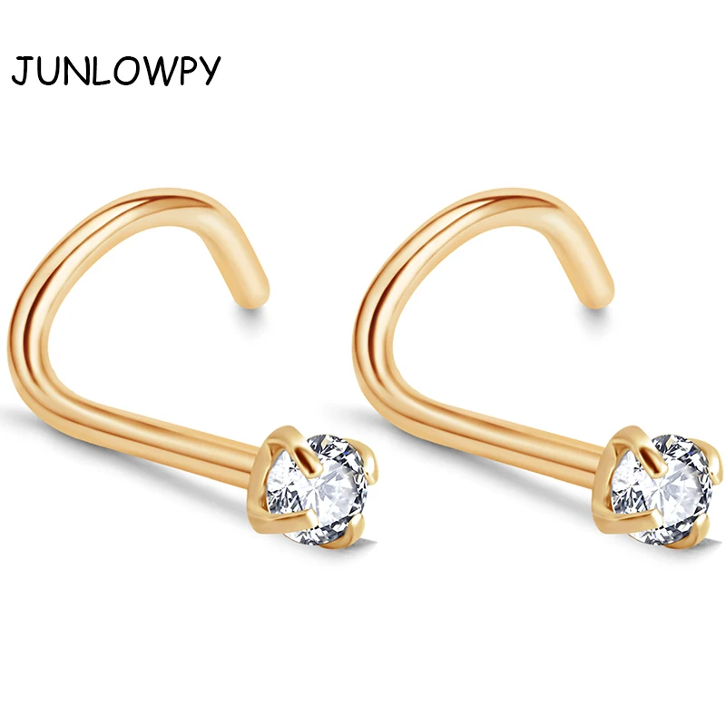 

JUNLOWPY Crysta Gold Silver Zircon Nose Ring Screw Nose Stud Clear Pink Red Purple CURVED STEEL PIN RING PIERCING 20G 0.8mm
