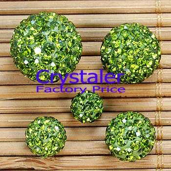 

Free Shipping 100pcs/Lot, Good Quality 8mm,10mm,12mm,14mm Green color Crystal Clay shamballa disco ball Beads