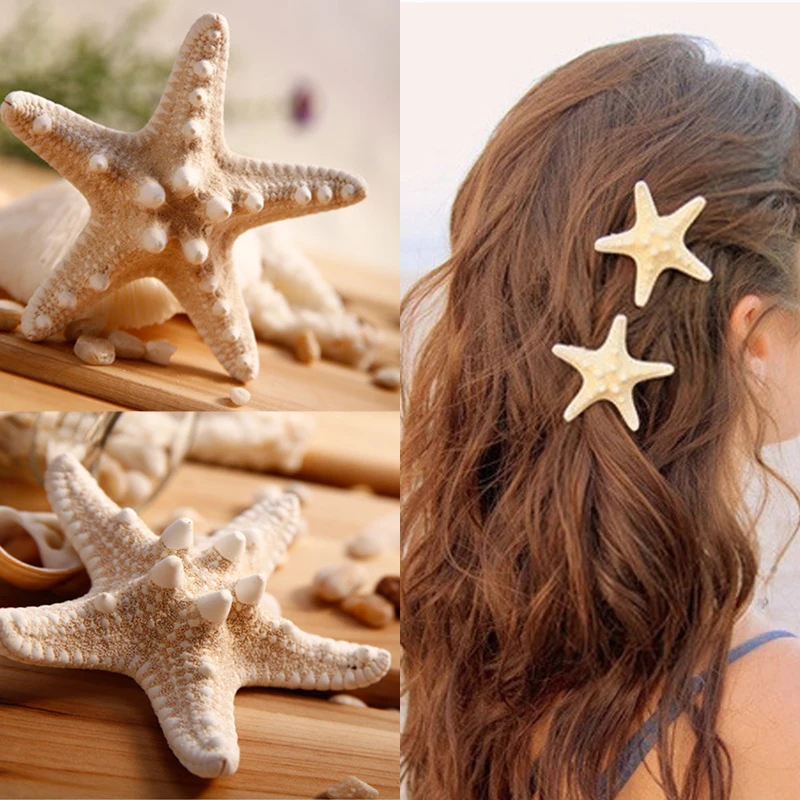 

New 1 PC Women Sea Star Handmade irregular Natural Starfish Hair Clip Korea Style Beach Hairpins Vary in size A little fishy