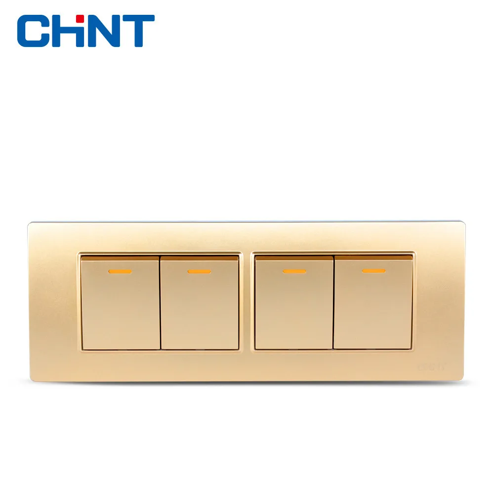 

CHINT 118 Type NEW5D Steel Frame Champagne Hyun Golden Four Position Four Gang Two Way Switch Can Single Control