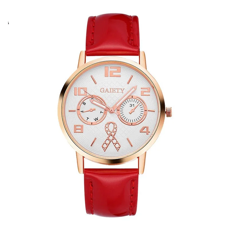 

2019 Red Ribbon Watch Fashion Explosive Alloy Dial Quartz Watch Pu Strap Watch