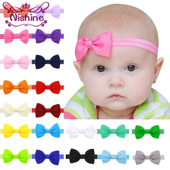 

Nishine 20Pcs/Lot Newborn Solid Hair Bows Girl Tiny Bowknot Headband Elastic Hair Band Kids Children Hair Accessories