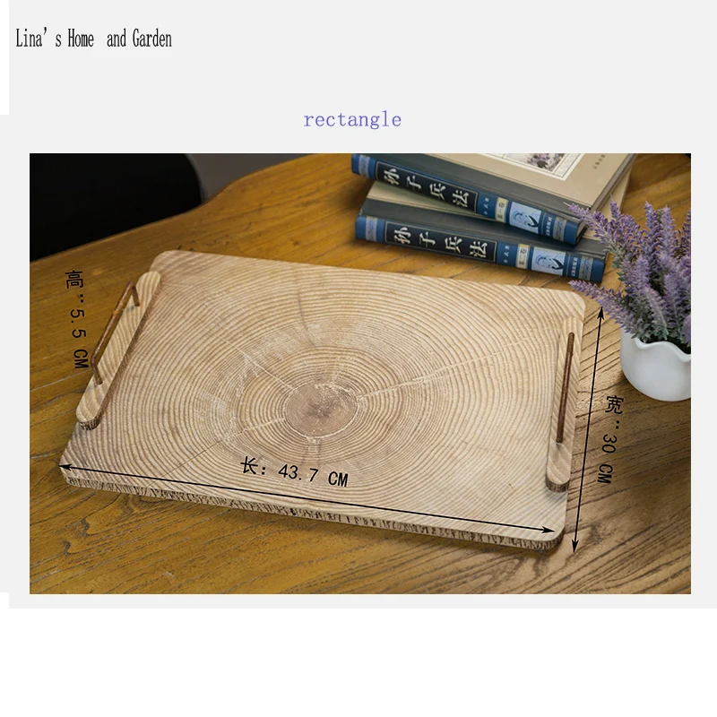 simple design semi-handmade nature finish wood tray with metal handle (3)