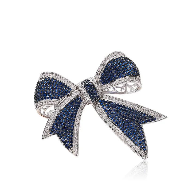 

Luxury Bowknot Blue Crystal Zirconia Large Collar Pin Brooches for Women Suits Men Pins and Brooches Jewelry Dropshipping X075