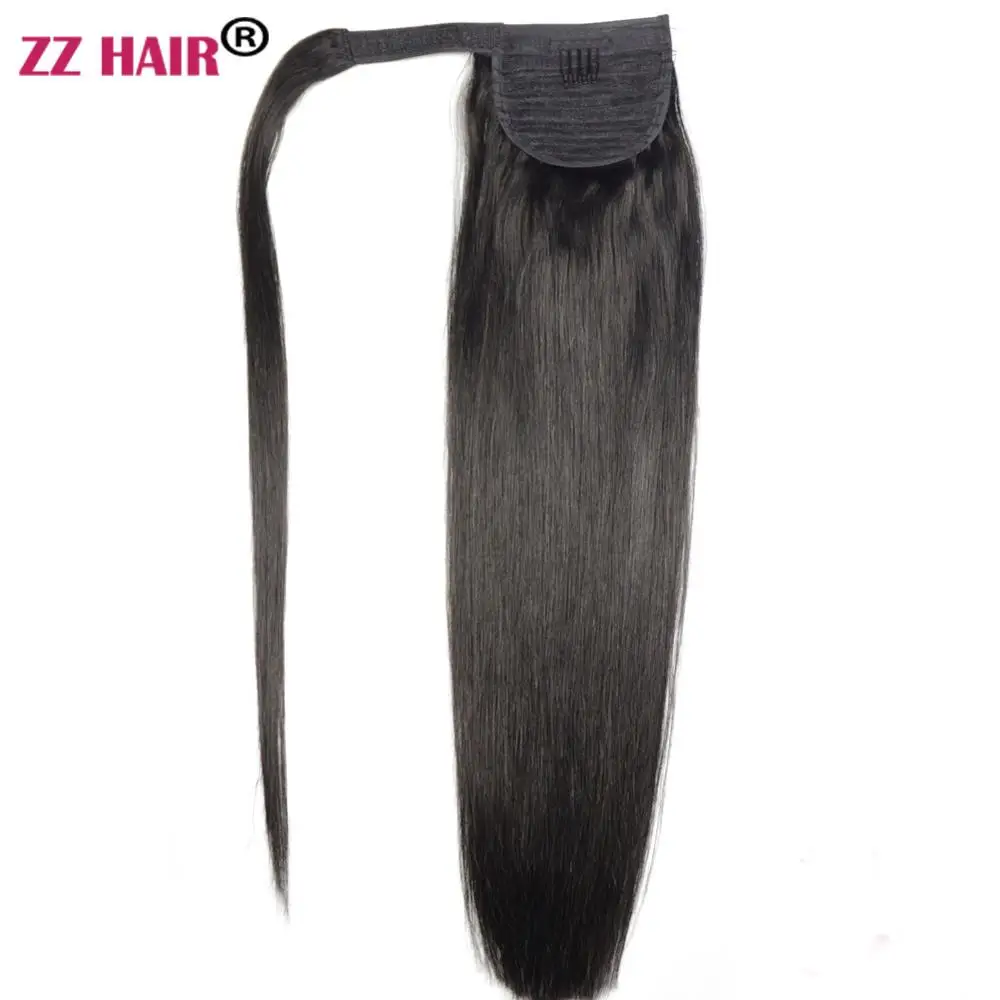 

ZZHAIR 120g 16"-28" Machine Made Remy Hair Magic Wrap Around Ponytail Clip In 100% Human Hair Extensions Horsetail Stragiht