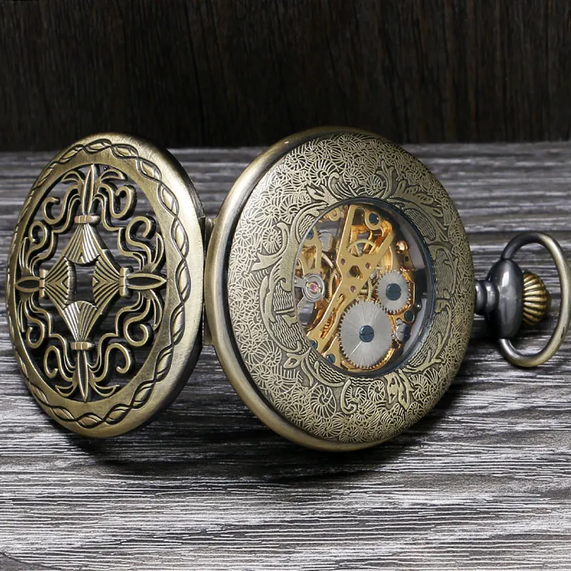 Китайский узел Дизайн Скелет механические часы Для мужчин Для женщин старший подарки стимпанк ручной обмотки медсестра карманные часы