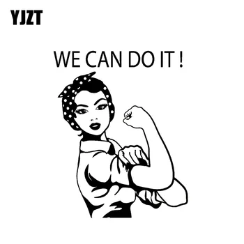 

YJZT 12.3*15.3CM We Can Do It Work Hard Lady Popular Decal Black/Silver Vinyl Artistical Style Car Sticker C20-1180