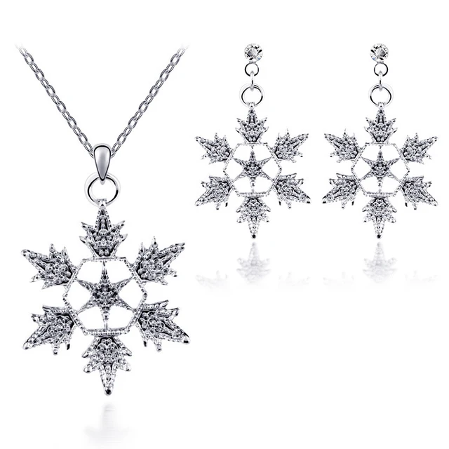 Shuangr Winter Style Snowflake Earrings Statement Necklace Set Shuangr Winter Style Snowflake Earrings Statement Necklace Set Fashion Silver Color Jewelry Sets For Women