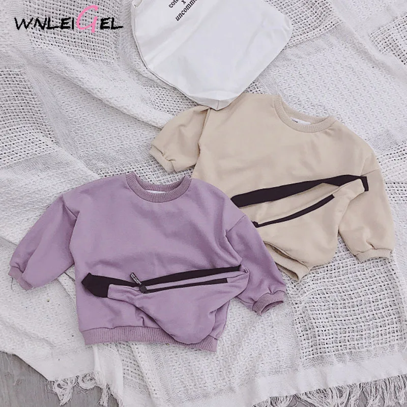 

WLG 2019 spring boys girls hoodies baby solid khaki purple casual hoodie kids cotton o-neck long sleeve sweatshirt children