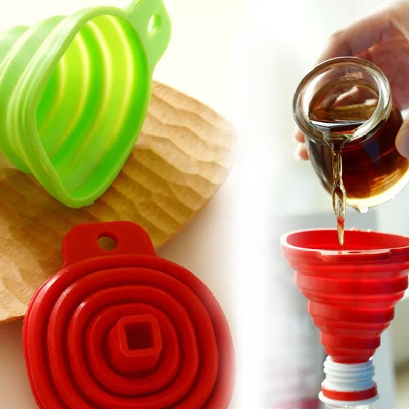 

Portable Foldable 1pc Candy Color Silicone Mini Collapsible Style Funnel Long Neck Funnels Kitchen Accessories Oil Can Funnel