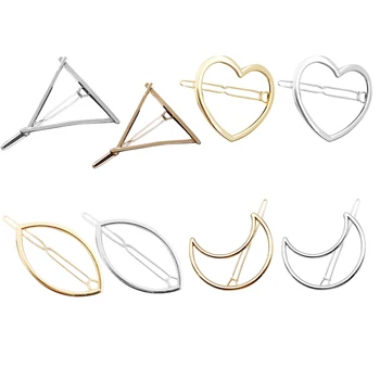 

8pcs Hairpins Triangle Round Geometric Moon Alloy Barrette Hairpin Bang Clip Ornament Hair Clip for Women Ladies Girls
