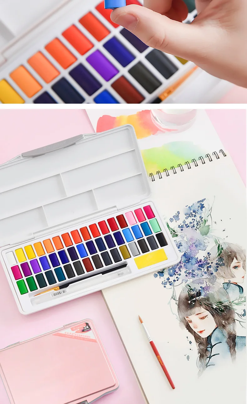 Portátil com Cores Macaron Estilo Sólido Aquarela Pigmento Conjunto 24 - 36 48 Cor Iniciante Paleta Arte Suprimentos 9 Macaron estilo sólido aquarela pigmento conjunto 24