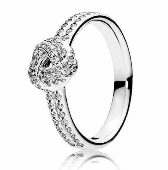 

Authentic 925 Sterling Silver Pandora Ring Sparkling Crystal Love Knot Feature Rings For Women Wedding Party Gift Fine Jewelry