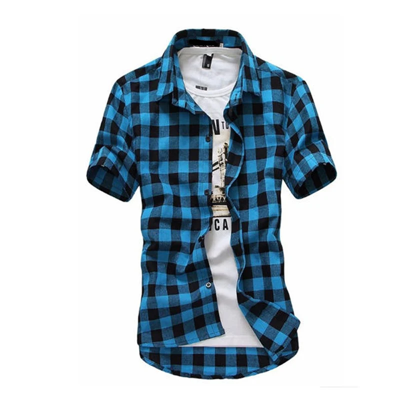 2018 Plaid Shirt Men Shirts New Summer Fashion Chemise Homme Mens Checkered Short Sleeve Blouse | Мужская одежда