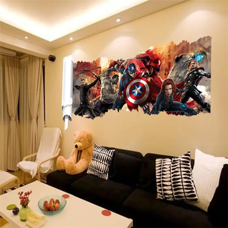 3D hole popular cartoon movie kids boys love Hero room decal wall sticker home decor art nursery Avenger decorative poster