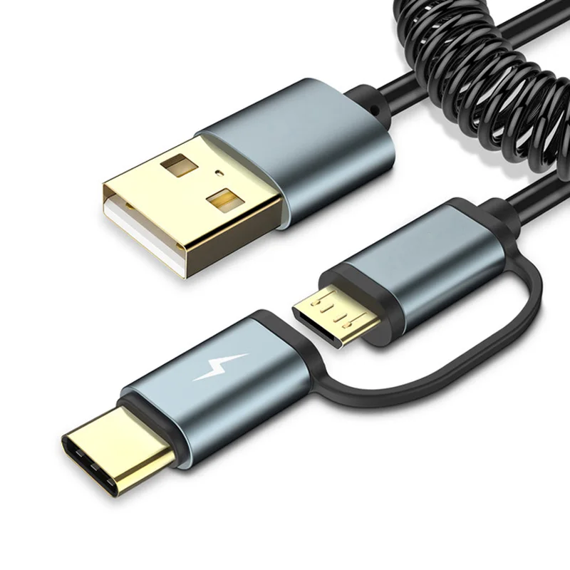 

Retractable Micro USB Cable Fast Charging USB Type C Cable for Samsung Galaxy Note 9 8 S9 S8 Plus Coiled 2 IN 1 USB-C Cabel 1M
