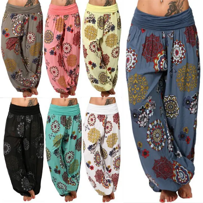 

Women Bohemian Harem Pants Plus Size 5XL High Waist Wide Leg Casual Trousers 2019 Boho Print Harem Pants