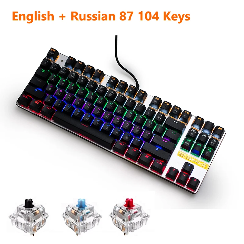 

Super Russian Mechanical Keyboard 87 104 Keys Blue Red Black Switch RGB Backlit Anti-Ghosting Gaming Keyboard for Desktop PC