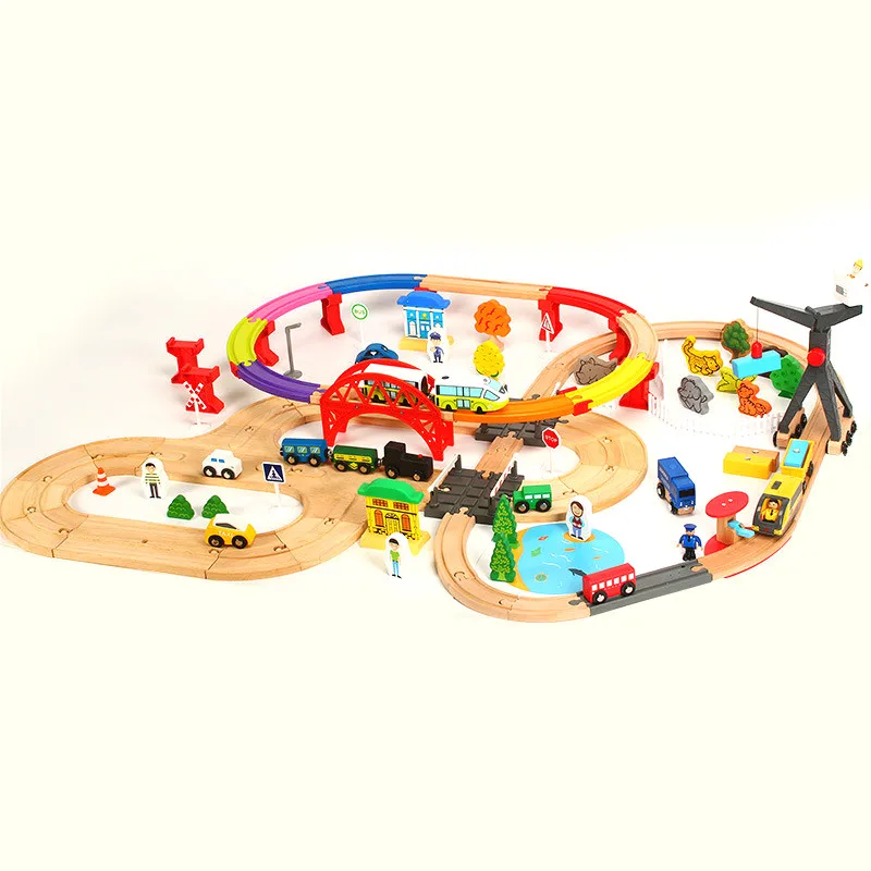 

Wooden Railway Train Color Double Electric Winding Track Magnetic Train Set Puzzle Assembled Toy Compatible Brand Wood Track