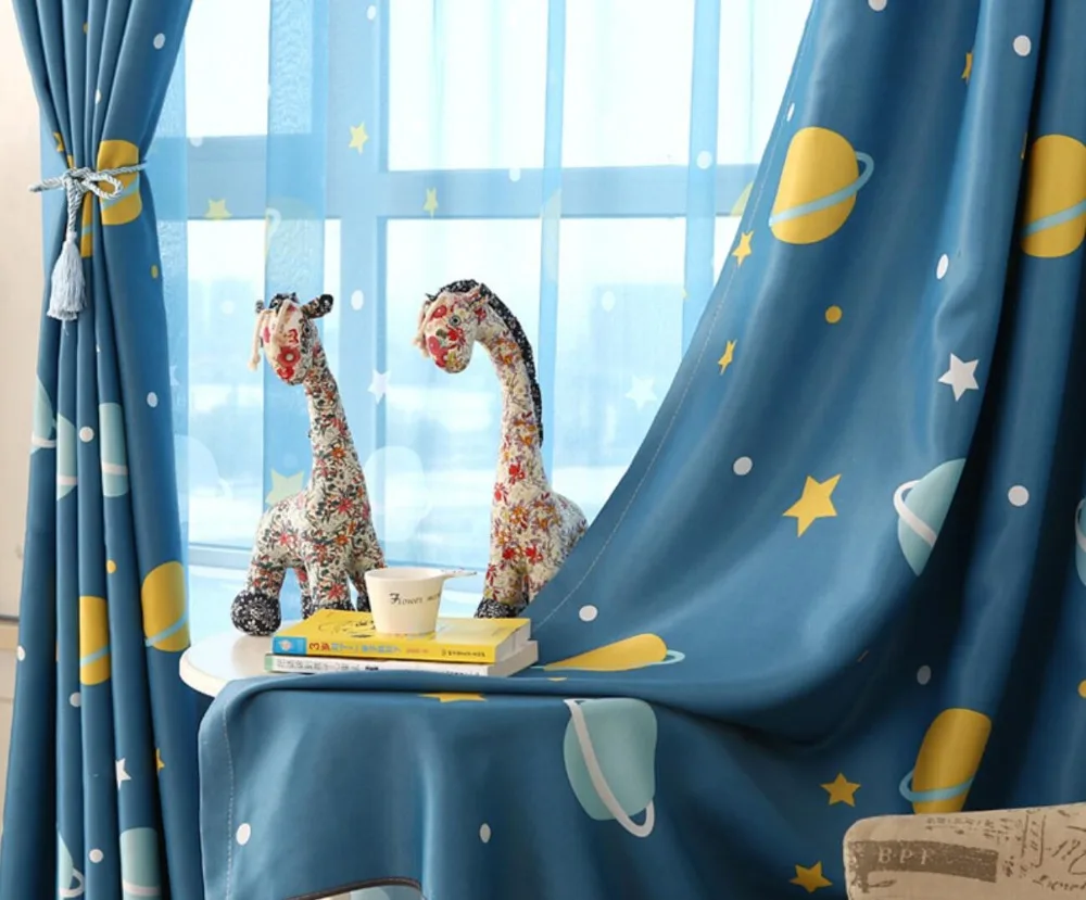 Curtains for Living Room Boys Girls Kids Bedroom Children Window Planet Cartoon Mistery Universe Curtain Tulle Nice |