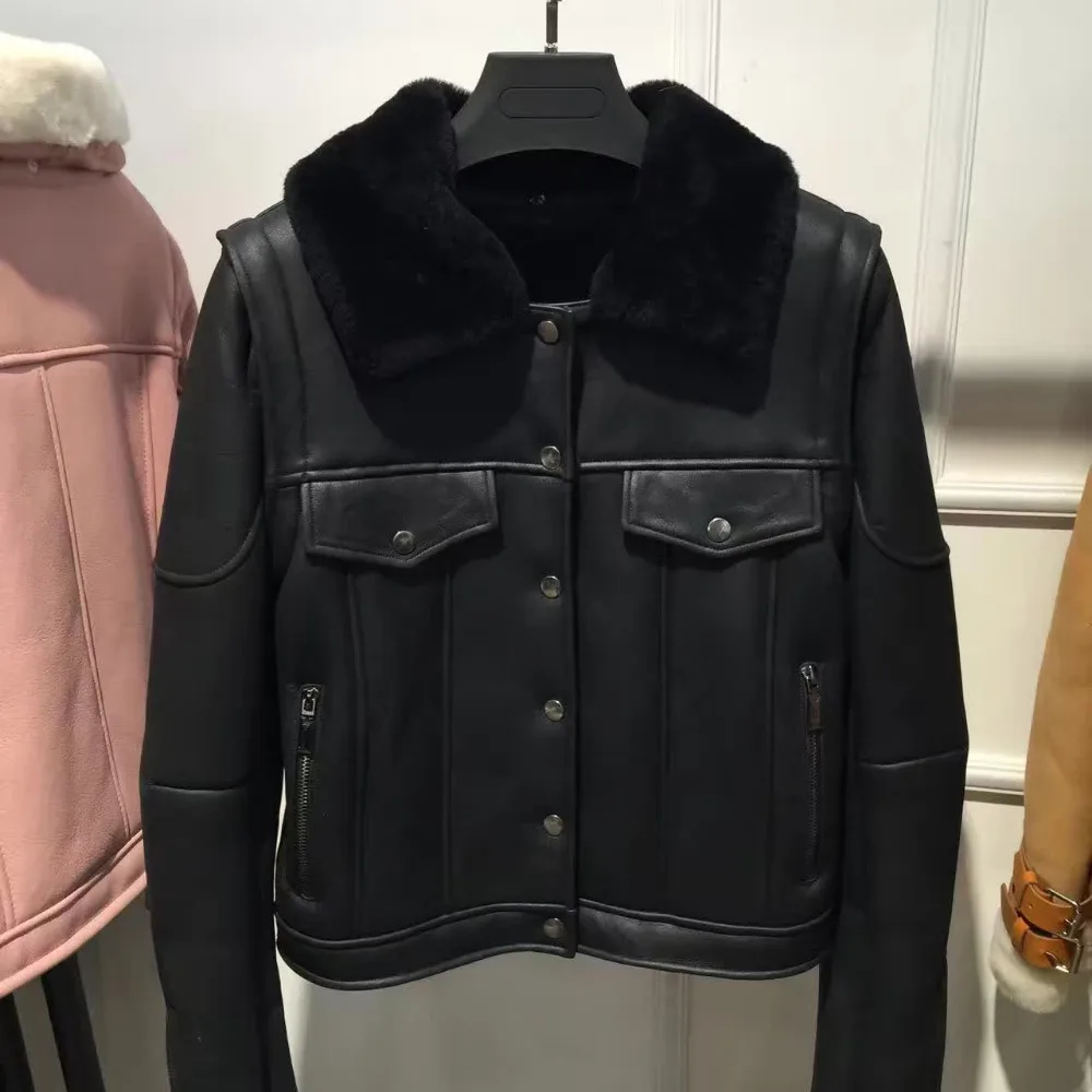 

lady shearling jacket quality women lamb leather blazer