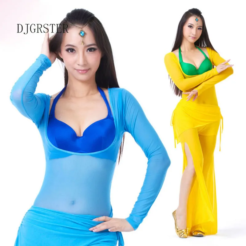 

DJGRSTER 2PCS/SET New Bellydance Wear Long Sleeves Siamese Belly Dance Accessories Women Belly Dance Costume