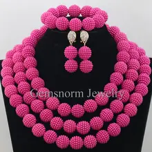 Массивный Fuchisa розовый нигерийский Свадебный Африканский бисер комплект ювелирных изделий Женский комплект с колье WB856