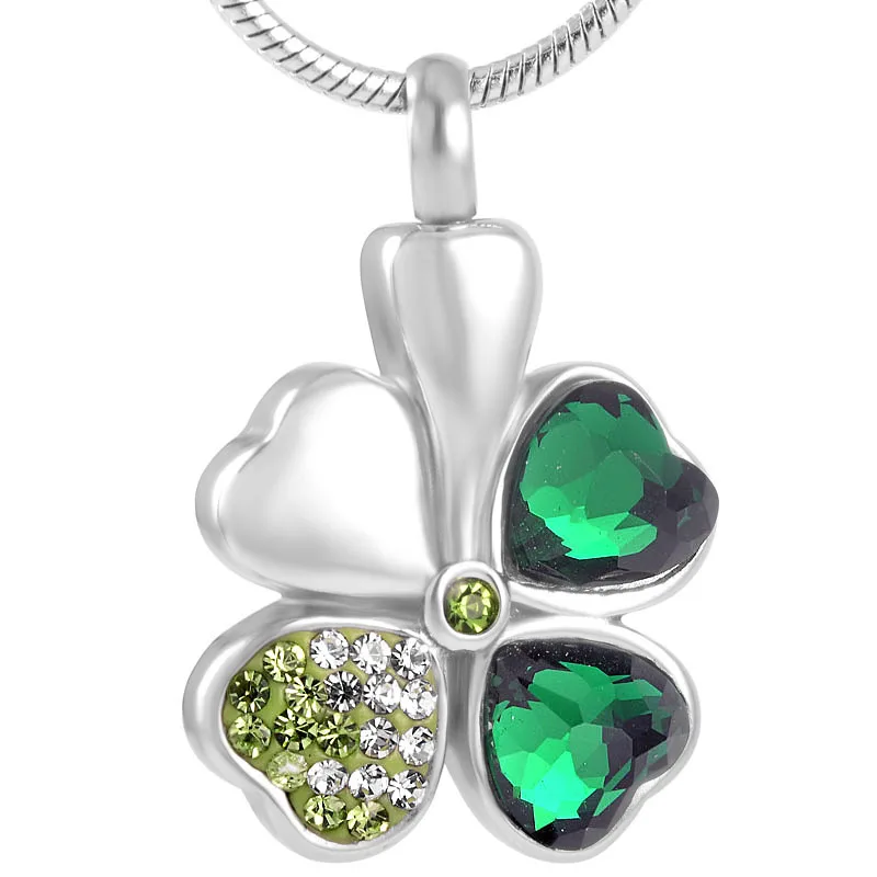 IJD8533 Elegant Design Stainless Steel Necklace Wholesale Green Crystal Four Leaf clover Pendant Cremation Women Charm | Украшения и