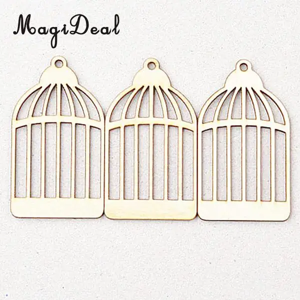 MagiDeal New Hot 25Pcs Wood Birdcage Shape Cutout Wooden Scrapbooking Embellishment Art Craft Gift Tag Making Wedding Decoration