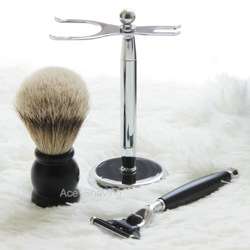 Черный/Silvertip барсучья щетка набор для бритья наборы для ванной комнаты влажные волосы Бритва для чистого бритья подставка подарок