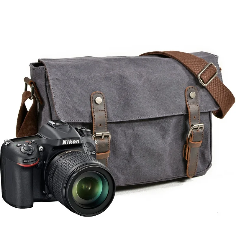 

YUPINXUAN Vintage Canvas Shoulder Bags Oil Wax Canvas Leather Wateproof DSLR Camera Bag Shockproof Multifunctional Messenger Bag