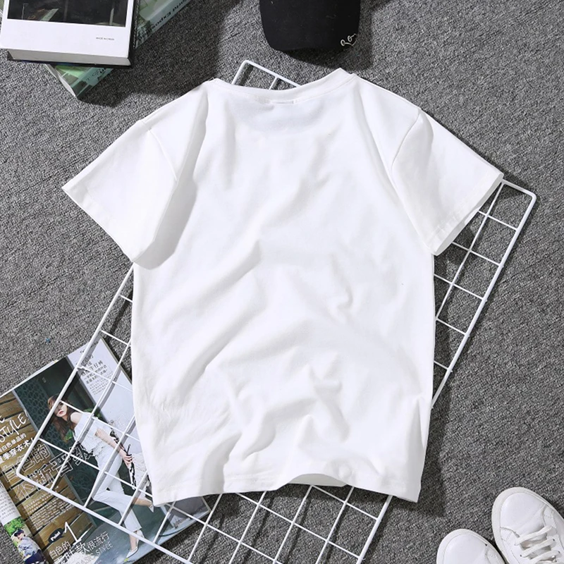 Summer Couples Lovers T-Shirt For Women Casual White Tops Tshirt Women T Shirt Temper Embroidery Print T-Shirt Female