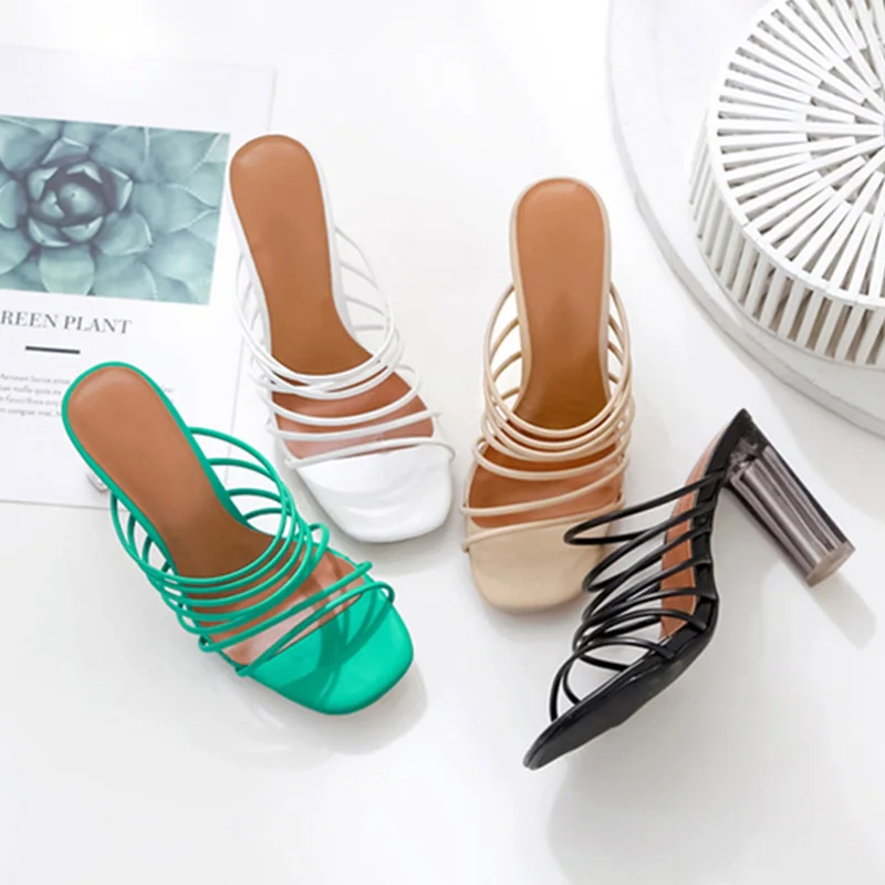 

Boussac Sexy Narrow Band Vintage Sandals Women Transparent Heel Slipper Sandals Women High Heel Summer Sandals Women SWC0741