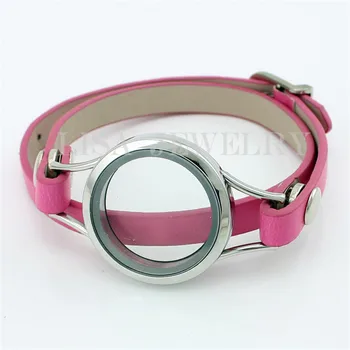 

new 2016 8pcs/lot colorized genuine authentic leather floating charm memory living 30mm glass locket bracelet