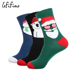 Для мужчин хлопок нарядные носки Зеленый Днем рождественские носки Веселые Санта Клаус жаккардовые Cool носки Рождественский подарок на