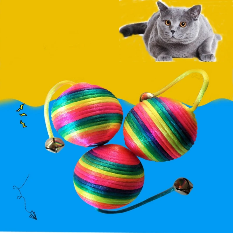 Игрушки для кошек, питомец, два колокольчика, шарики, игрушки для кошек, нетоксичные и забавные игрушки для котят, Радужный цвет
