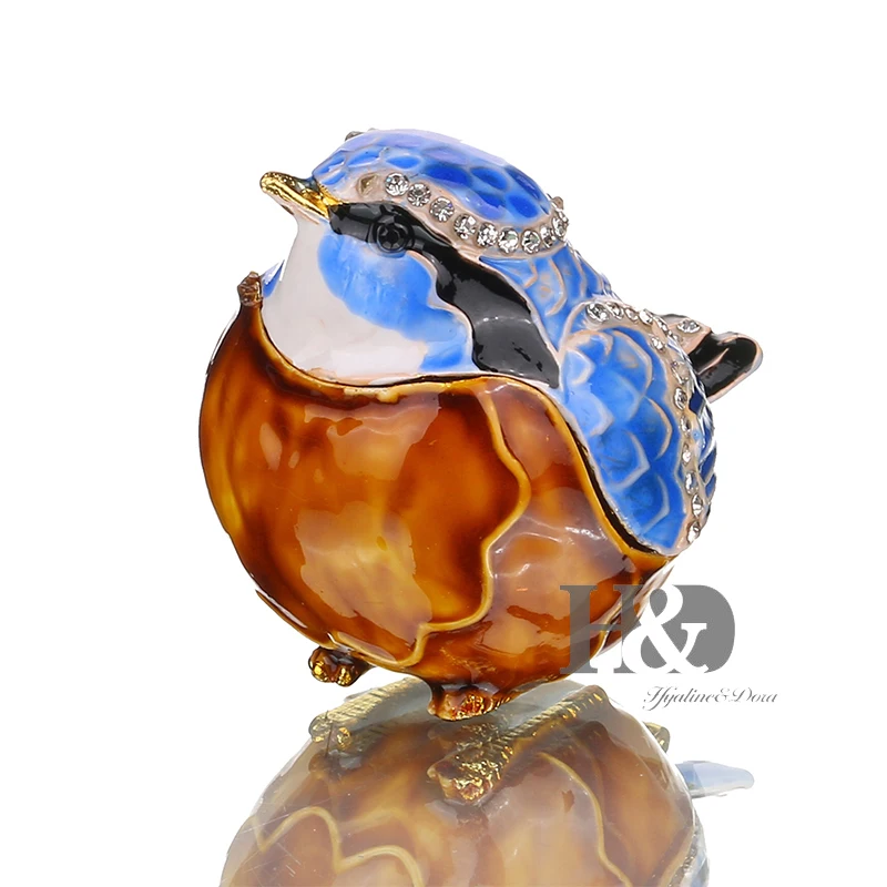 

H&D Easter Day Gift 2.1'' Fine Pewter Boxes Jeweled Box with Crystal Bird Decor Jewelry Holder Organizer Trinket Boxes Hinged
