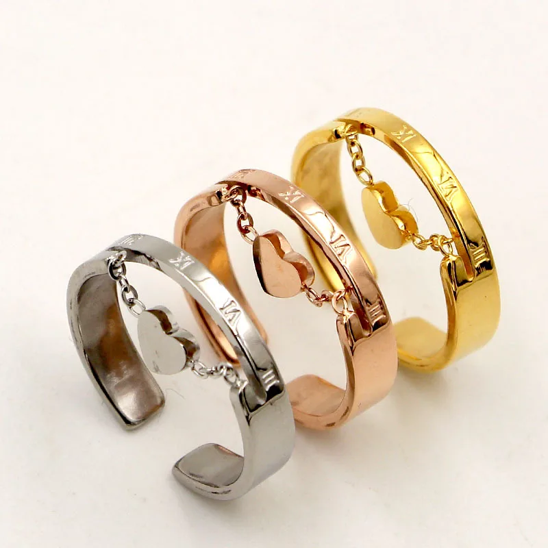 

Martick New Arrival Heart Link Woman Rings Roman Numerals Opening Rings Rose Gold Color For Femme Jewely R110
