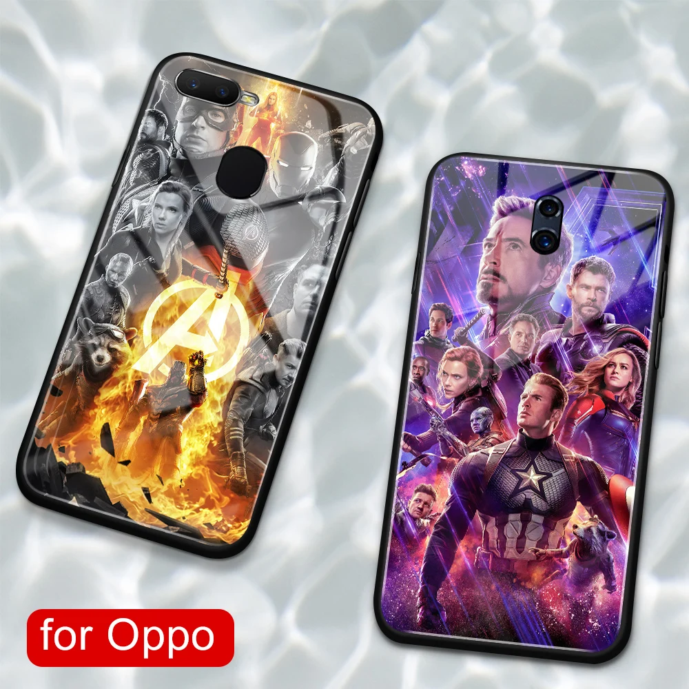 

For Oppo R15 pro case glass back marvel cover case for Oppo R9 R9S R11 R11S Plus R17 R15 F9 Pro Find X A7X Reno