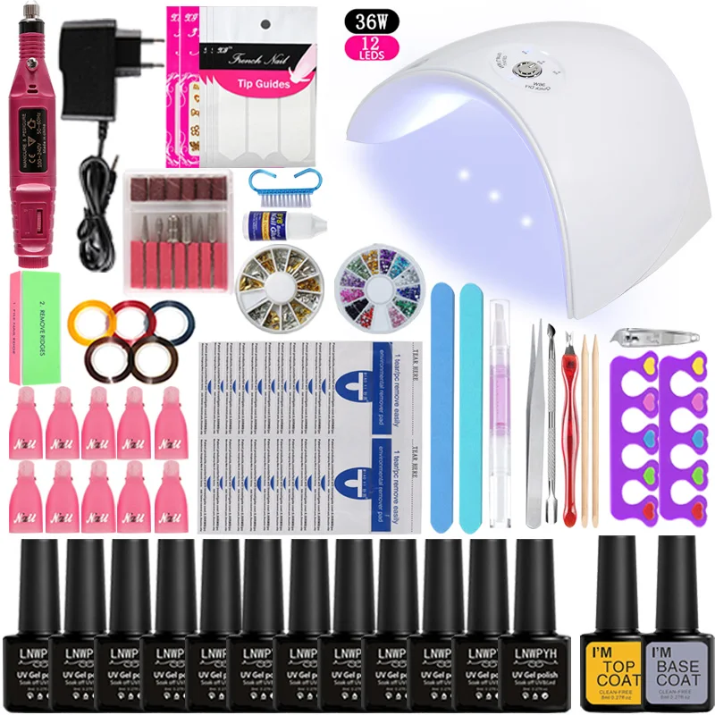 

Nail Set Nail Extension Kit 12 /6 Color Nail Art Gel Set with Lamp 36 w UV Lamp LED Acrylic Nail Kit for Manicure Set