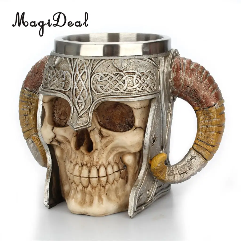 NEW 3D Stainless Steel Resin Skull Mugs Beer Coffee Cups,Home Decor,Viking Warrior Party Gift for Man,18oz/550ml