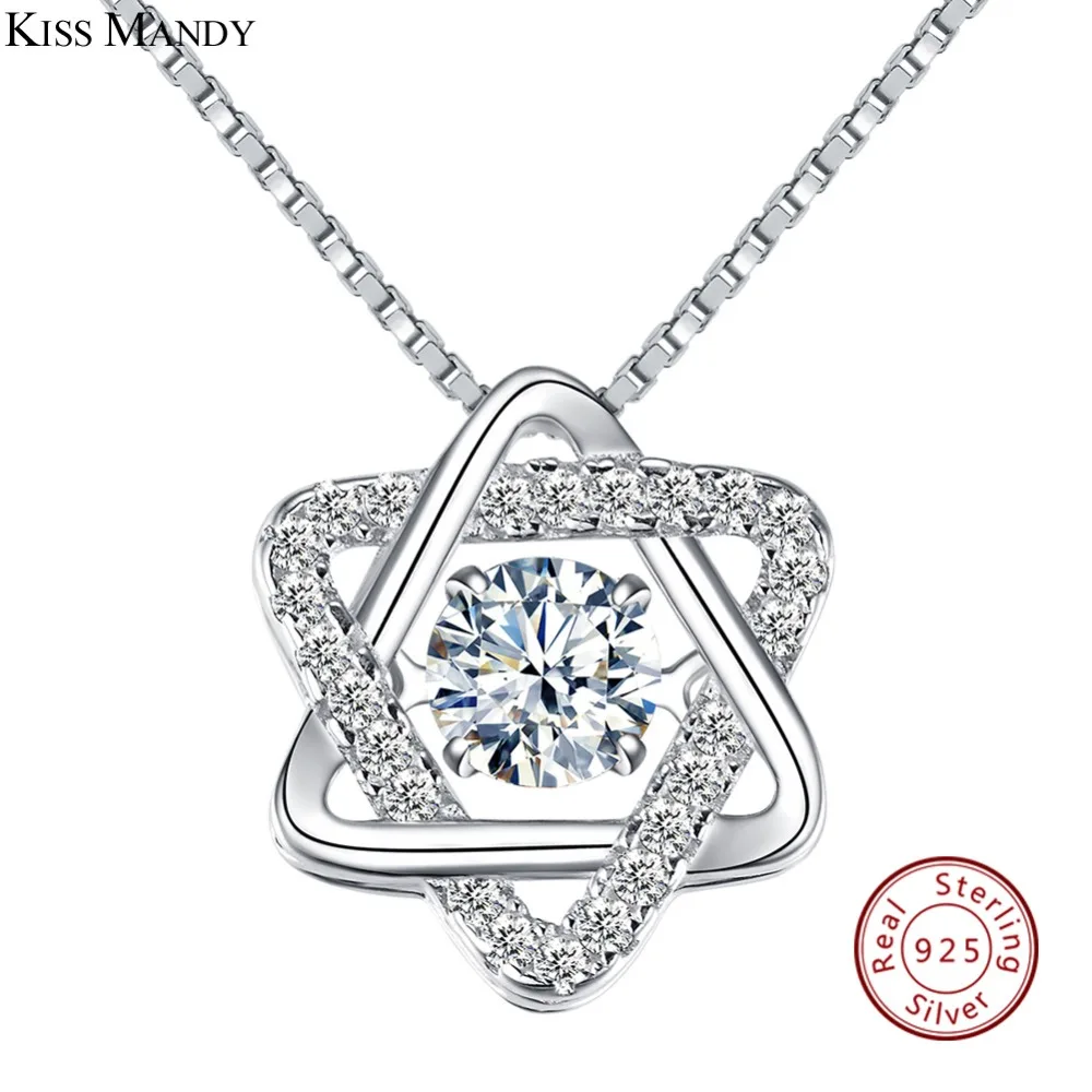 

KISS MANDY Real 925 Silver Women Star Pedant Necklaces with Charming Movable CZ Fashion Fine Jewelry Christmas Gift KSN51