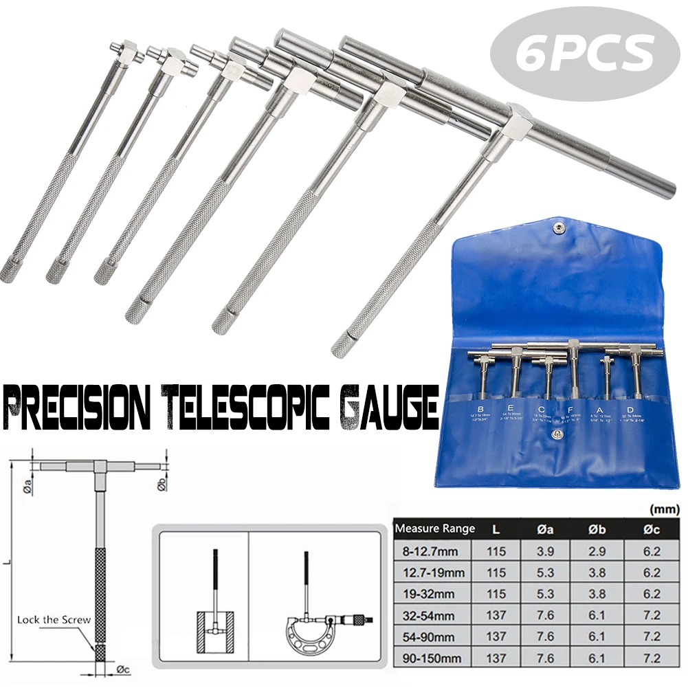 6 шт 8-150 мм прецизионный Телескопический набор микрокаллиперов апертура Измерительный набор инструментов с упаковочной сумкой